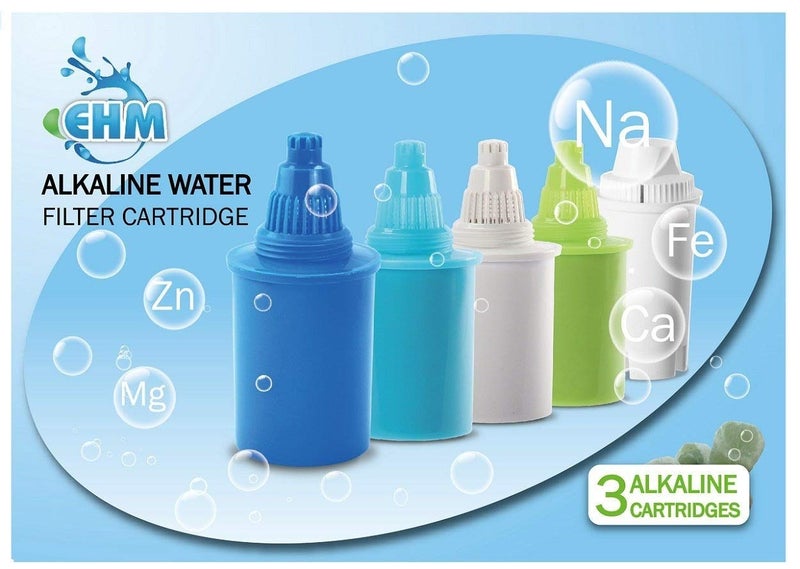 EHM 3 Pack Alkaline Mineral Water Filters Replacement Cartridges (Blue) - Image 1